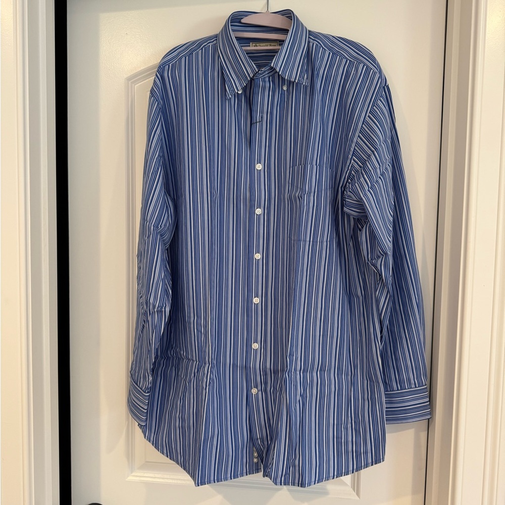 Donald Ross Woven Blue and White Striped Casual Button Down Shirt BNWT (L)